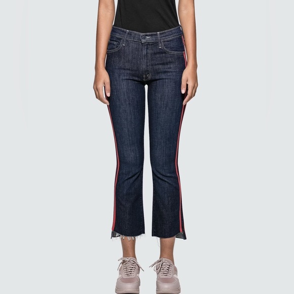 MOTHER Denim - NWT MOTHER Insider Crop Step Fray Dark Blue Cropped‎ Jeans with Red Accents